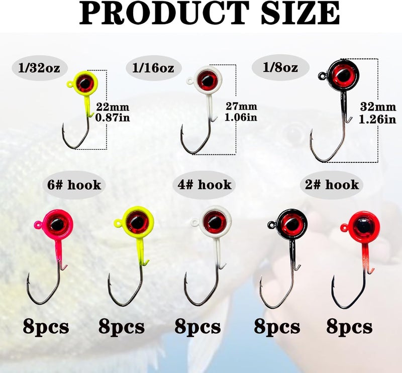 Bombite 40pack Crappie Jig Heads,Crappie Jigs Fishing Jig Heads Hook Lure Fishing Jigs Heads for Bass Fishing 1/32oz 1/16oz 1/8oz - Image 3